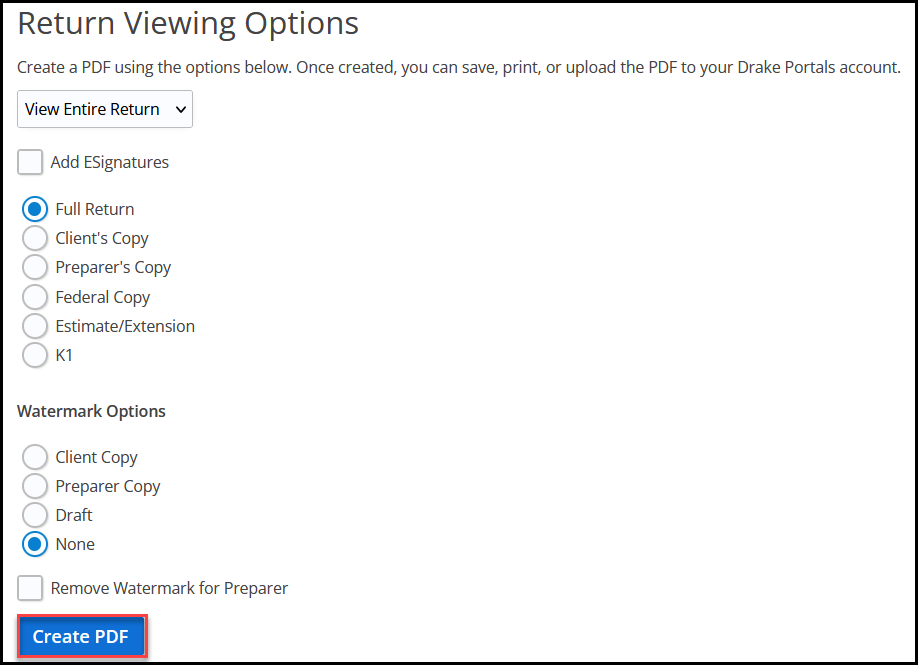 Return viewing options